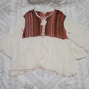 Women's Bohemian "peas & carrots" long sleeve blouse w/pockets